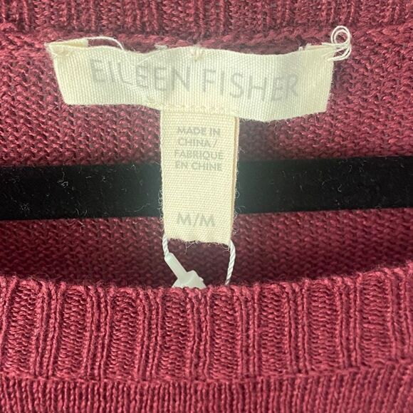 NWT Eileen Fisher 100% Linen Pullover Knit Sweater Women’s M Burgundy Lagenlook - Picture 4 of 10